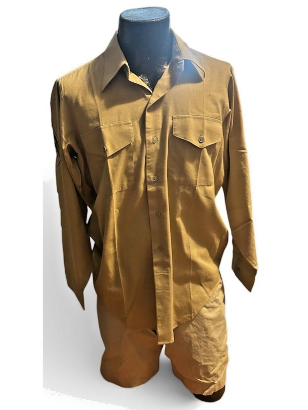 Vintage USMC Marine Corps Long Sleeve Khaki Dress Shirt 15.5 x 33
